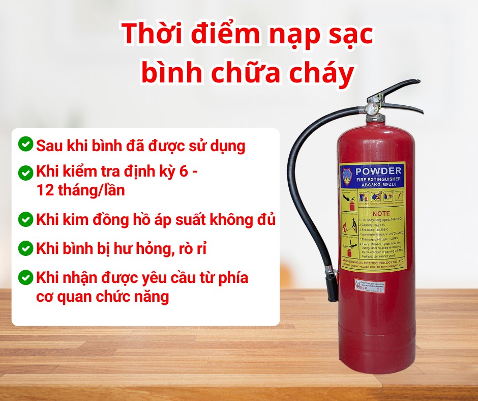 Thời điểm nạp sạc bình chữa cháy Thời điểm nạp sạc bình chữa cháy